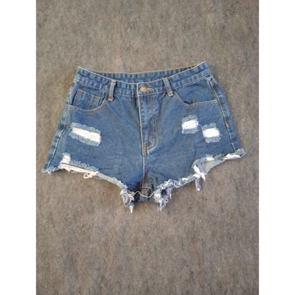 SHEIN Blue Distressed Denim Shorts Women's Size 6 M High Waisted Cut Off Frayed